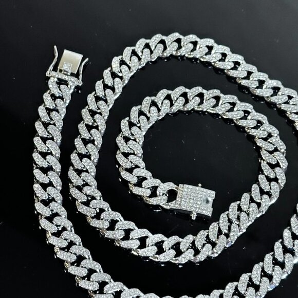 Cuban Link Miami Bling Glittery Silver Unisex necklace Men Women NWT 28" - Picture 6 of 7